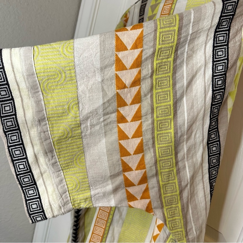 Devotion Twins Creme Yellow Embroidered Oxia Geo Kaftan Dress Sz M Boho Coastal - Picture 8 of 11
